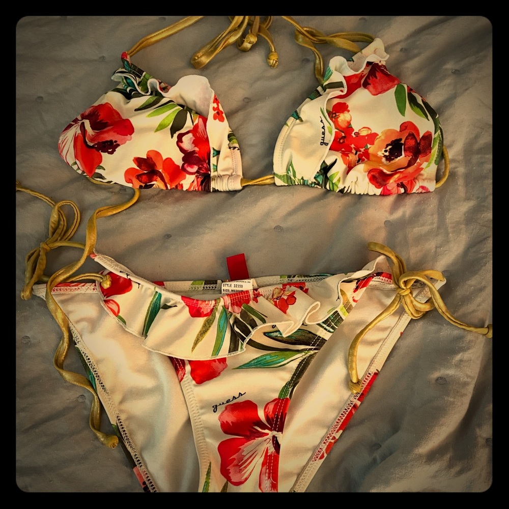 Guess white floral string bikini